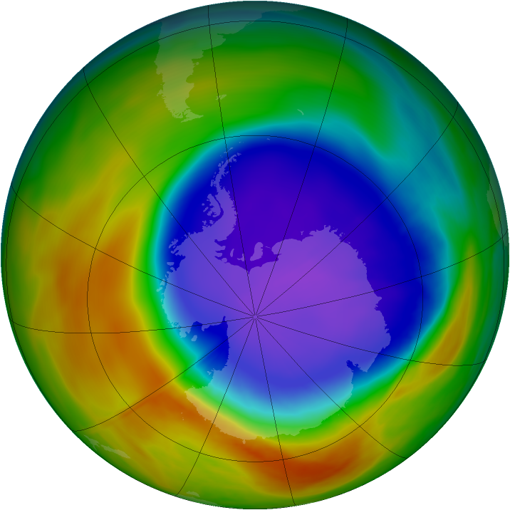 Antarctic ozone map for 09 October 2007